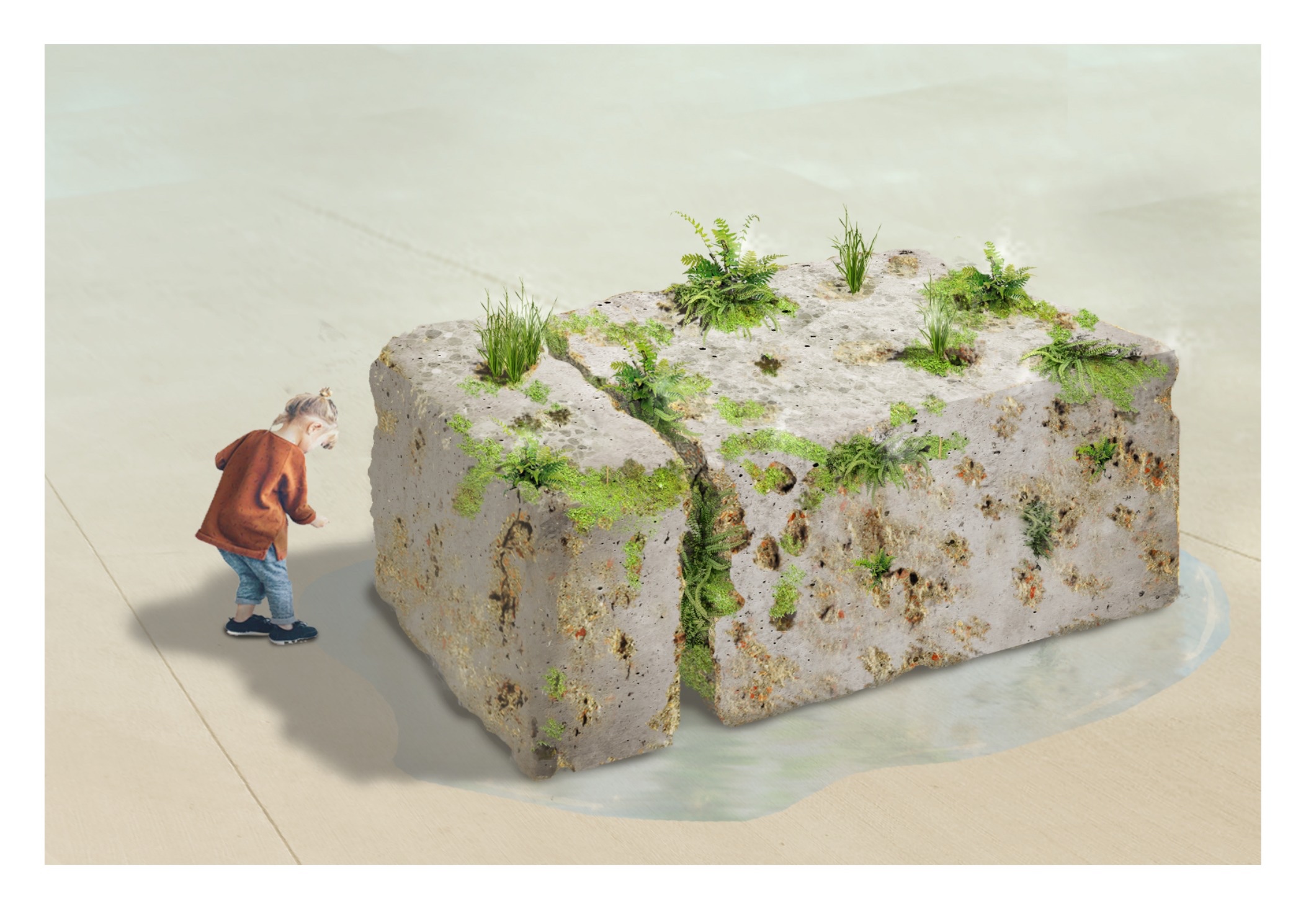 concrete sponge – Visualisierung der bepflanzten Betonskulptur