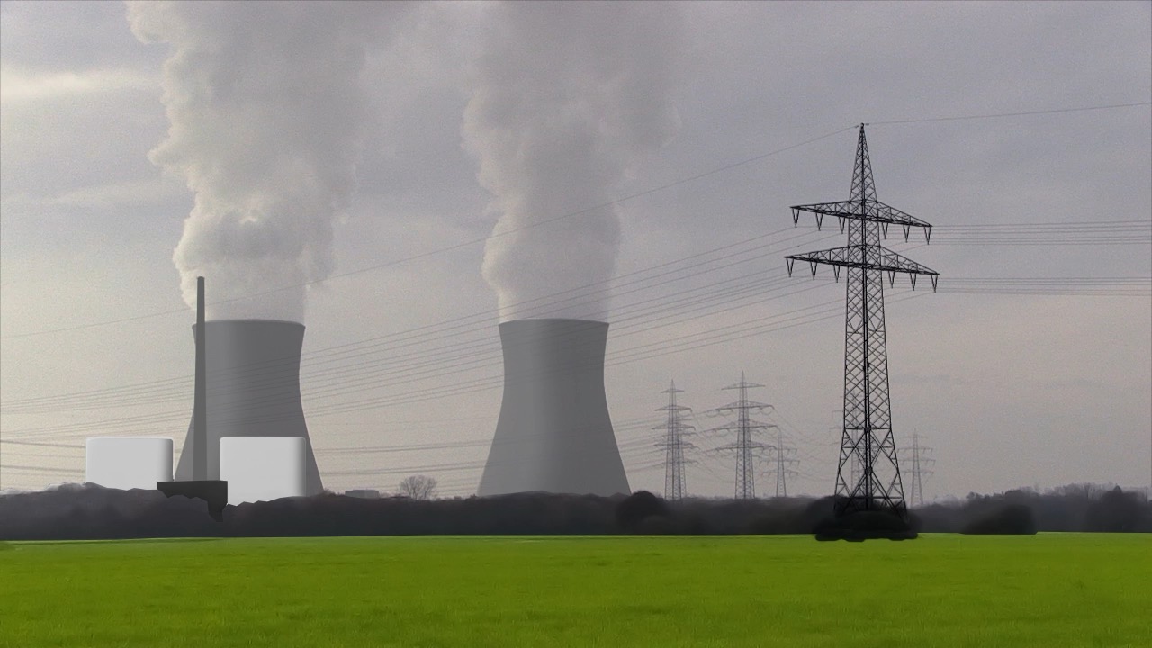 Standbild aus dem Video „Energiegewinnung“ mit Kraftwerk und Strommast